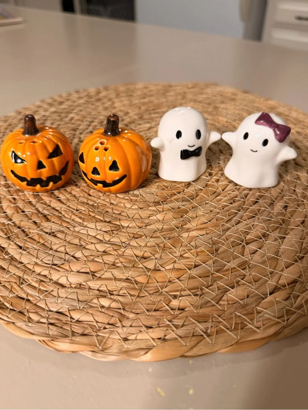 Halloween Ceramic S&P Shakers Pumpkin and Ghost